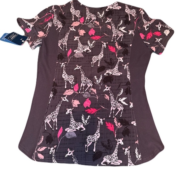2/$35 Giraffe-ter My Love Cherokee NEW Work Scrubs Size XS iFlex Knit Panel Top - Picture 4 of 9